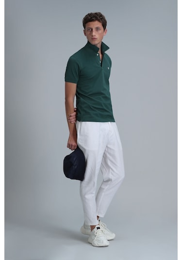 Lufian Erkek Polo Yaka T Shirt 111040164 Ördek Yeşil Koyu Yeşil