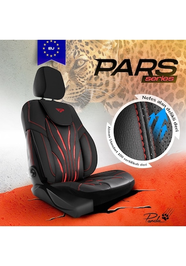 Panda Pars Serisi Deri Oto Koltuk Kılıfı - Siyah - Kırmızı