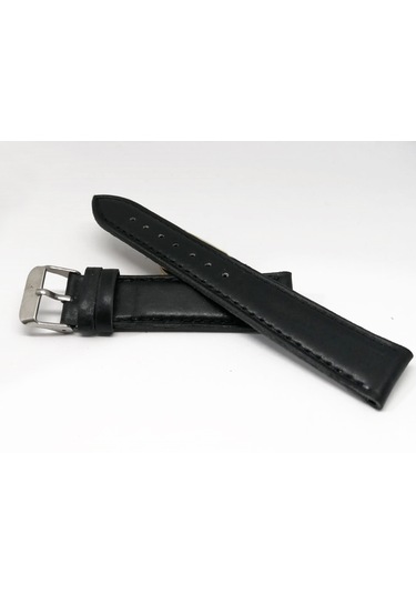 Fado Hakiki Deri Siyah Düz 20 Mm Saat Kordonu