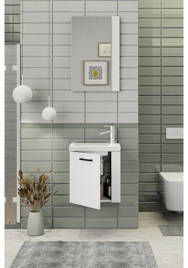 Biani Minila 45 cm Banyo Dolabı,Seramik Lavabolu, Aynalı,Lavabo Dahil,Mdf,Mat Beyaz Biani Minila 45 cm Banyo Dolabı,Seramik Lavabolu, Aynalı,Lavabo Dahil,Mdf,Mat Beyaz