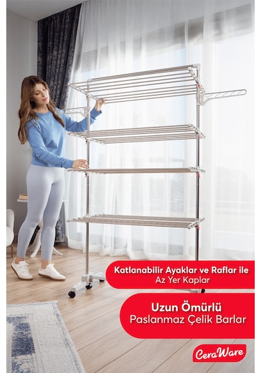 Ceraware 4 Katlı Çamaşırlık Lüks Çamaşır Kurutma Askılığı Gri