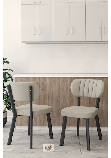 Gnr 70x110cm Sabit Atlantik Mutfak Masası Takımı, Yemek Masası, 4 Modern Krem Sandalye Gri