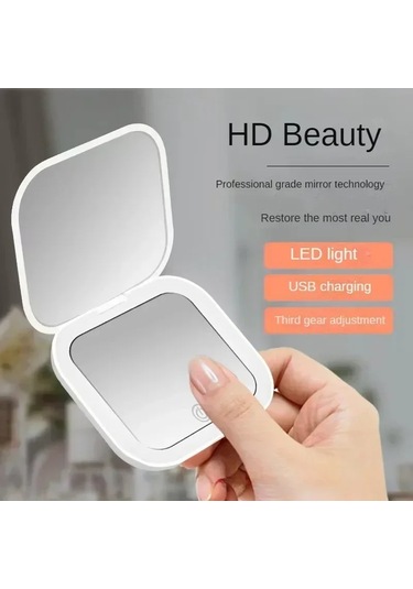 Kompakt Mini Led Işık Makyaj Ayna 2x Büyüteç Taşınabilir El Cep White Beyaz