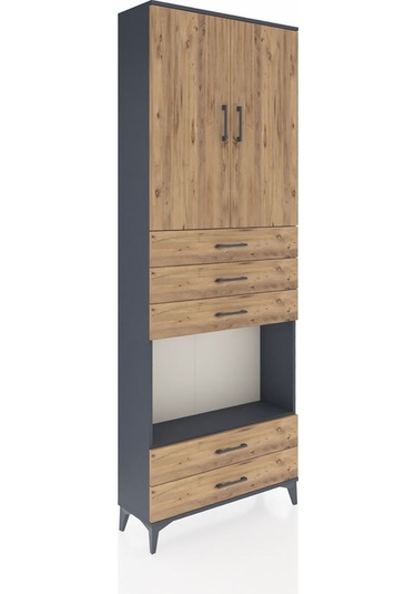 Arges Dolap 4 Raflı 5 Çekmeceli 2 Kapaklı 88x30x243 Antrasit-çam Antrasit