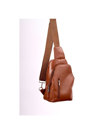 Unisex Taba Hakiki Deri Çapraz Badybag Omuz Ve Göğüs Çantası Usb Çıkışlı Taba