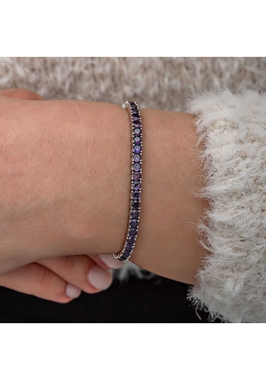 Diğer Gümüş Mor Zirkon Taşlı Su Yolu Kadın Bileklik Gümüş