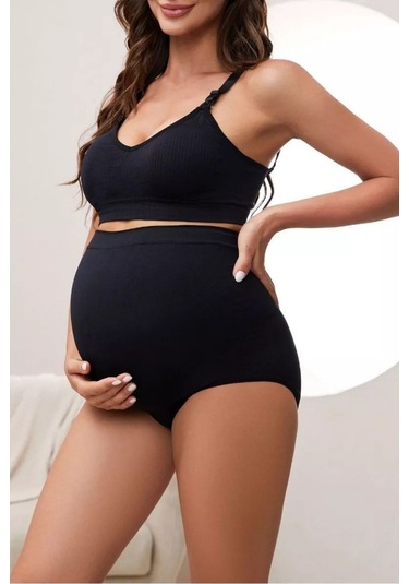 Portici Model Yüksek Bel Toparlayıcı Hamile Külot Siyah Renk Siyah