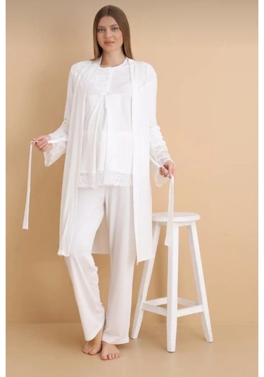 Nehir 4022 Hamile Lohusa 3'lü Pijama Sabahlık Takım