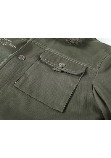 Yıkanmış Pamuklu Kalınlaştırılmış Günlük Moda Yaka Erkek Ceket Siyah