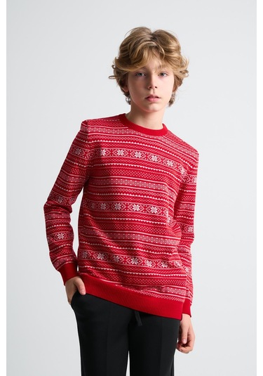 Alexandergardı Bisiklet Yaka Çocuk Triko Kazak C23-7103 Kırmızı