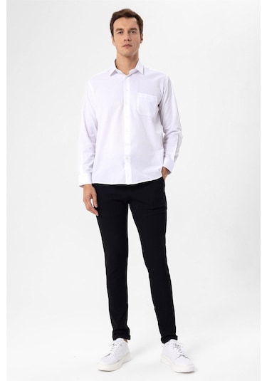 SÜVARİ Beyaz Regular Armürlü Klasik Yaka Gömlek Beyaz