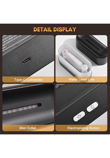 Aubyhe Siyah Usb Type-c Ultrasonik Buhar Makinası - 3 Alev Rengi, Elektrik Kesme Koruması, Nem Arttırıcı Ve Aromaterapi Fonksiyonu