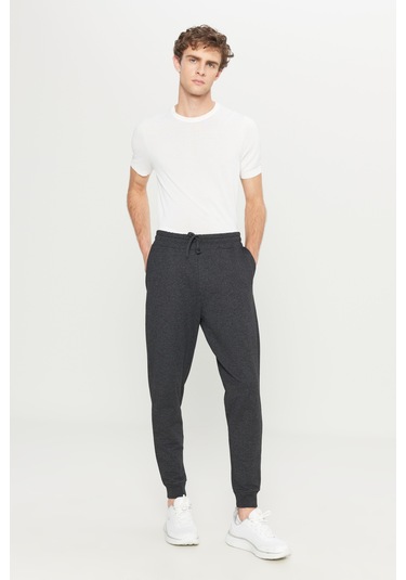 Erkek Antrasıt Melanj Standart Fit 2 İplik Cepli Rahat Recycle Pamuklu Jogger Eşofman Altı Antrasit Melanj