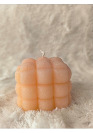 Bubble Desenli Dekoratif Mum, Tek Renk Bej