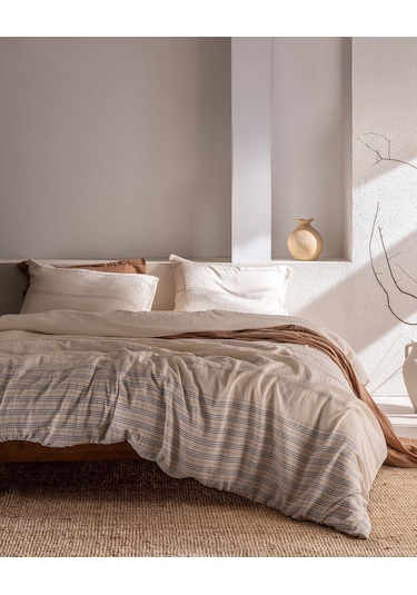 Madame Coco Breville Tek Kişilik Müslin İpliği Boyalı Lastikli Nevresim Takımı - Ekru/bej 8684427212158 Çok Renkli