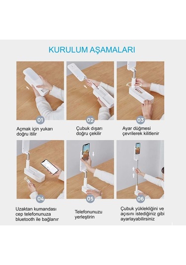 Plentiful Canlı Yayın Braketi Çok Fonksiyonlu Led Işıklı 360 Derece Kumandalı Selfie Telefon Standı