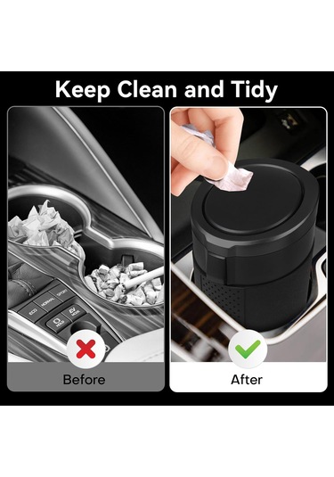 Kapaklı Siyah Araba Çöp Kutusu - 2'li Paket Mini Araba Çöp Kutusu Bardaklık - Küçük Sızdırmaz Araç Çöp Kutusu - Araba Düzenleyiciler