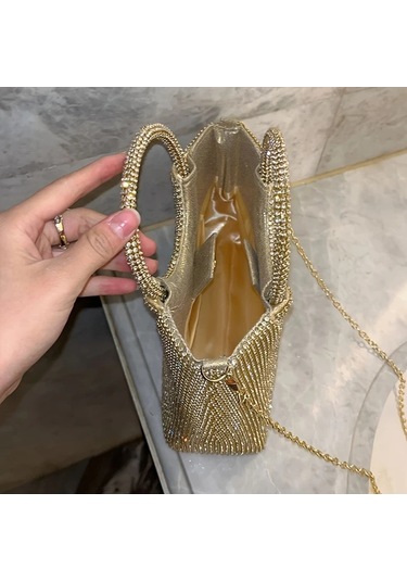 Willowhaven Silvery Renkli Kristal Detaylı Akrilik Kova Çanta Çıkarılabilir Zincir Kayış Gümüşi