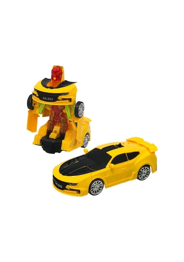 Kutulu Pilli Robot Olan Araba 16 Cm Dönüşebilen Işıklı Ve Sesli Oyuncak Sarı