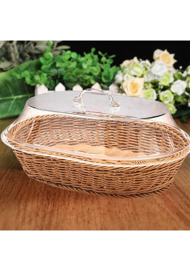 Magideal Suntek Kapaklı Hasır Dokuma Meyve Ekmek Sepeti 25 x 35 CM Çok Renkli