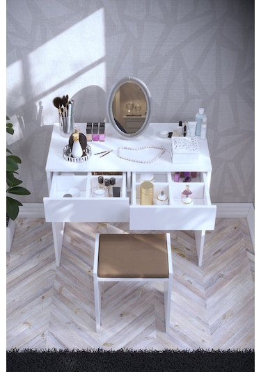 Dekorfim DF02102B İki Çekmeceli Tabureli Makyaj Masası