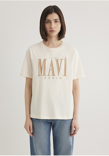 Mavi - Mavi Logo Baskılı Bej Tişört 1611990-70008 Bej