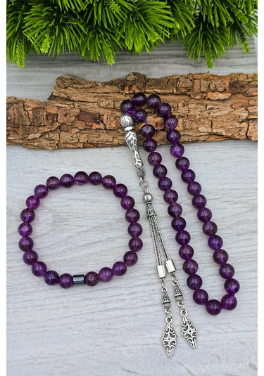 Ametist Tesbih Ve Bileklik Doğal Taş Ametist Set 8 Mm Bt025 Mor