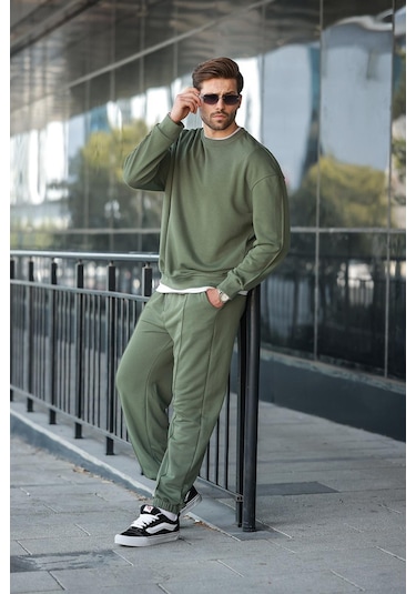 Madmext Haki Bisiklet Yaka Basic Erkek Eşofman Takımı E7323 Haki