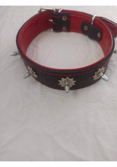 Kozaklı Deri El İşlemeli Çivili Dikenli Köpek Tasması Siyah 60 x 4 CM Siyah