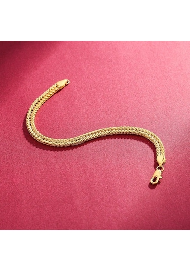 Flybuy Zarif Erkek 18k Altın Bileklik 6mm Yan Bilezik, 18k Altın, Taze Ve Tatlı, Seyahat Anı, Yıldönümü Hediyesi Sarı Altın