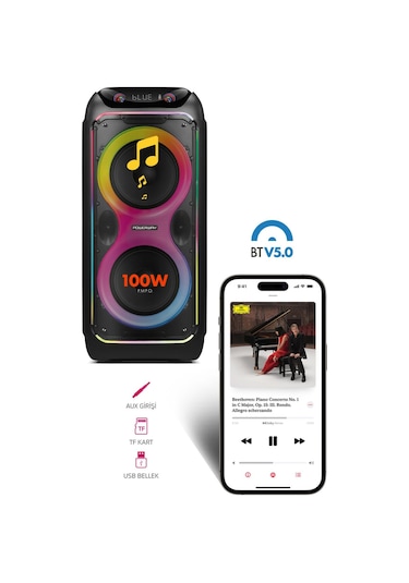 Powerway Cıo 100w Hoparlör Gitar Saz Girişli Karaoke Parti Ses Sistemi 80 Cm Dijital Ekran +bass Pro