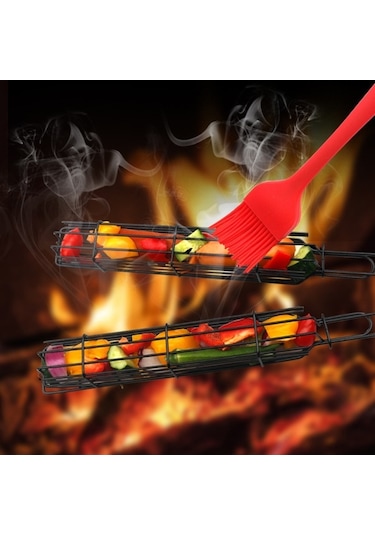 Didadodo Pratik Izgara Sepeti - Paslanmaz Çelik Şişlerle Balık Ve Sebze Pişirme 4'lü Set