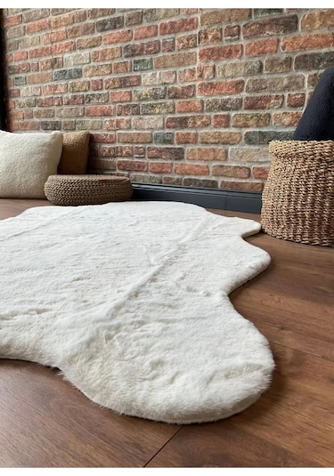 Saraz Halı Tavşan Tüyü Post Peluş Yumuşak Halı Salon Koridor Mutfak Banyo Halısı 100x150krem Krem