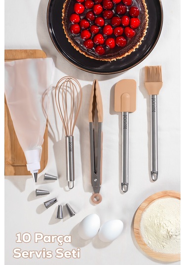 Porsima 3161 10 Parça Pasta Ve Tatlı Servis Seti Kek Pasta Şekillendirme Araçları Kapicino Kahverengi