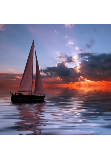 Gün Batımında Yelkenliler Doğal Taş Bardak Altlığı 4'lü Set - Natural Stone Coasters - Taş Çok Renkli