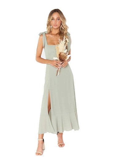 Sones Kadın Şık Yarık Elbise Seyahat Kolsuz Düğüm Askılı Elbise Açık Yeşil