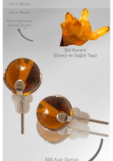 Sertifikalı Gerçek Bal Kuvars Taşı Nokta Doğal Taş Küpe Çok Renkli