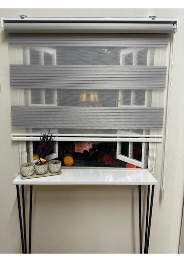 Geniş Plise Gri Zebra Perde Gri