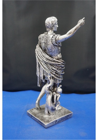 Sezar Augustus Roma İmparatoru Heykeli - 33 Cm Dekoratif Biblo, Ev & Ofis Hediyelik Aksesuar Gümüş
