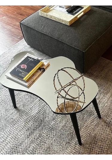 Fawdecor Aynalı Masif Ahşap Orta Sehpa - 100 X 64 Cm Siyah