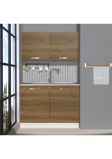 Decoraktiv Mini 120 Mdf Hazır Mutfak Dolabı - Tezgah Dahil - Naturel Pera Meşe
