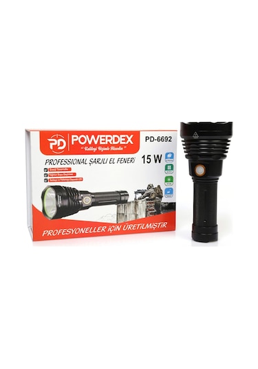 15 Watt 1000 Lümen Profesyonel Şarjlı El Feneri Pd-6692 Çok Renkli