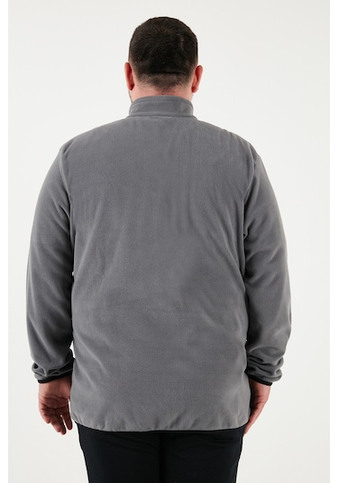 Buratti Regular Fit Dik Yaka Fermuarlı Büyük Beden Polar Erkek Hırka 5906028B Gri