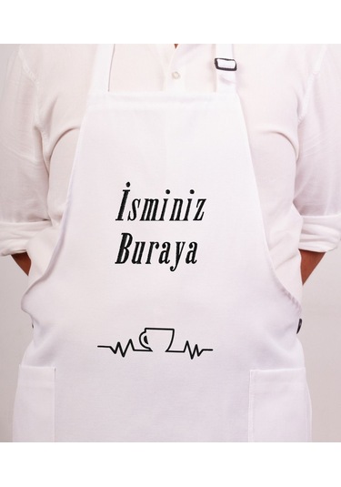 Mutfak Önlüğü Kişiye Ve İsme Özel Nakışlı Mutfak Önlüğü Fincan Farklı Renkler Beyaz