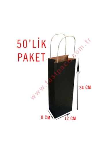 50 Adet 12Cmlik Saplı Renkli Kağıt Şişe Poşeti