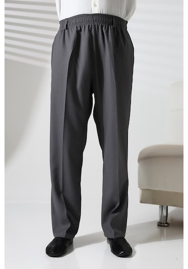 Erkek Beli Lastikli Cepli Hac Ve Umre Kışlık Yün Efektli Şalvar Pantolon - Gri İsr Gri