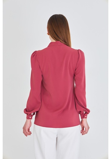 Büzgü Kol Fularlı Gömlek Vişne Vişne Çürüğü