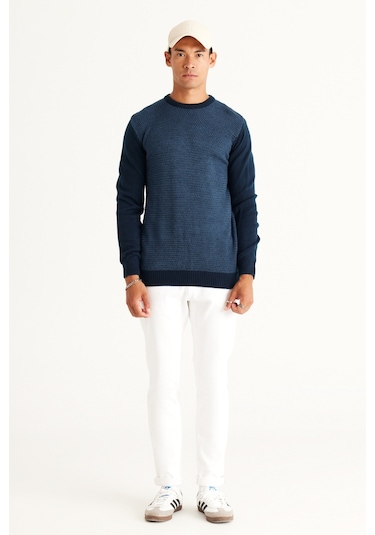 AC&Co / Altınyıldız Classics Erkek Lacivert Mavi Standart Fit Normal Kesim Bisiklet Yaka Petek Desenli Triko Lacivert - Mavi