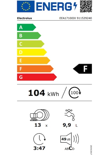 Electrolux EEA17100IX 5 Programlı 13 Kişilik Yarı Ankastre Bulaşık Makinesi