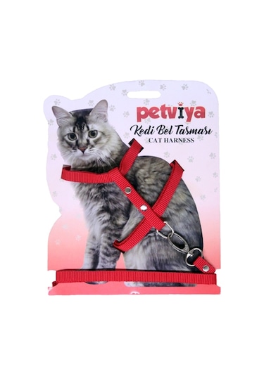 Petviya Ayarlanabilir Kedi Göğüs Bel Tasması Kırmızı